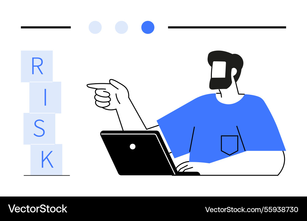 Man analyzing risk blocks and pointing insights Man analyzing risk blocks and pointing insights vector image