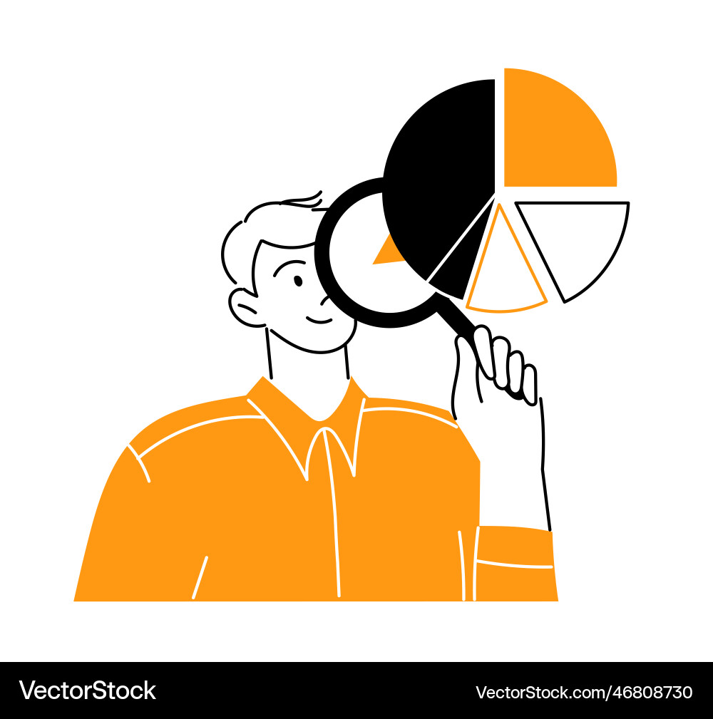 Man looks at a graph through magnifying glass Man looks at a graph through magnifying glass vector image