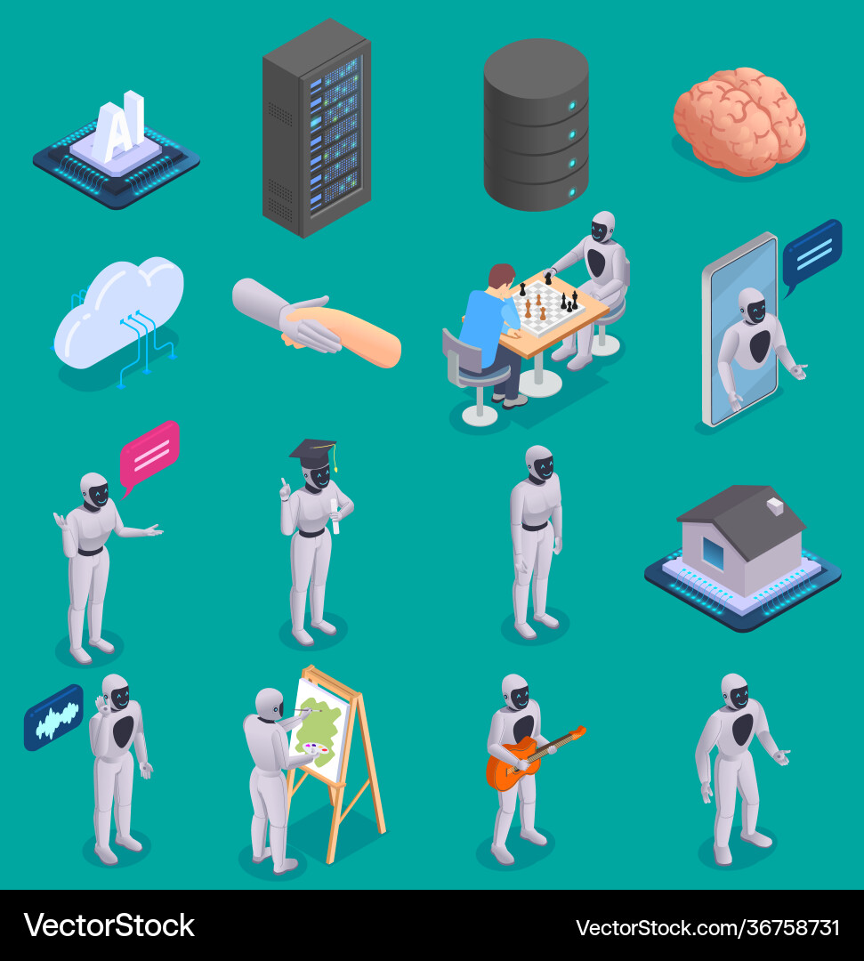 Ai robots isometric set Ai robots isometric set vector image