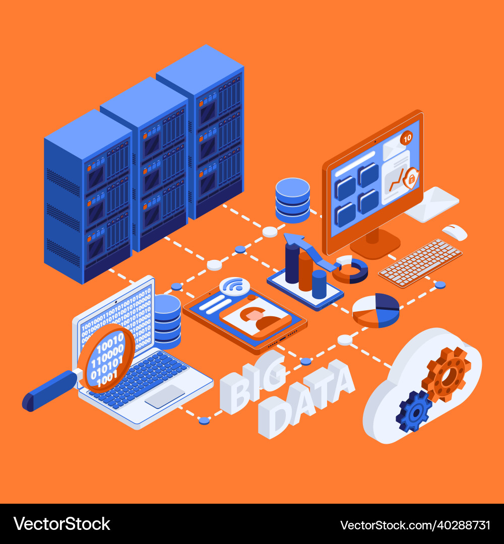 Big data isometric flowchart vector image