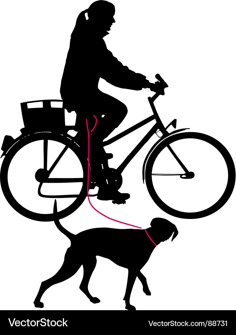 Frau Reiten Fahrrad mit Hund Vektorbild