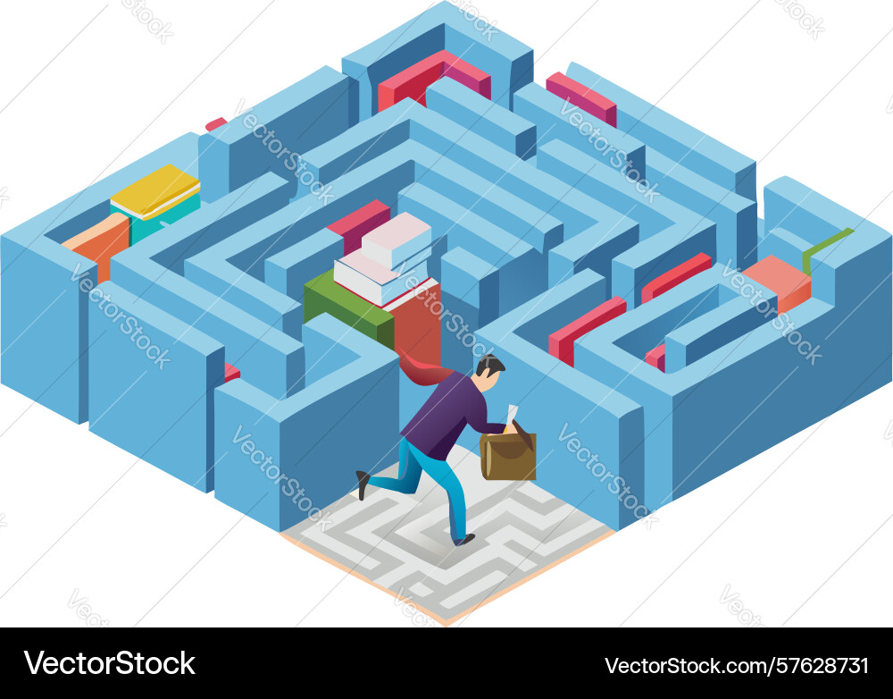Person navigating complex maze problem solving vector image