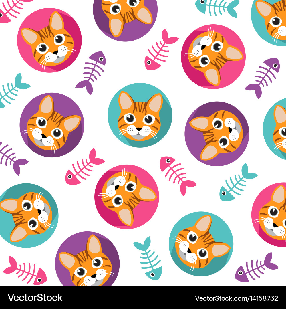 Cat & Fishbone Pattern Vector Image