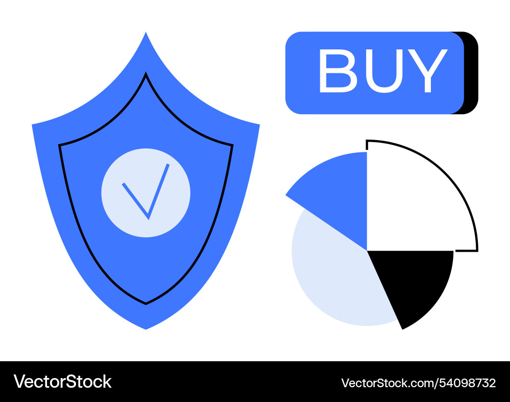 Shield with checkmark buy button and pie chart Shield with checkmark buy button and pie chart vector image