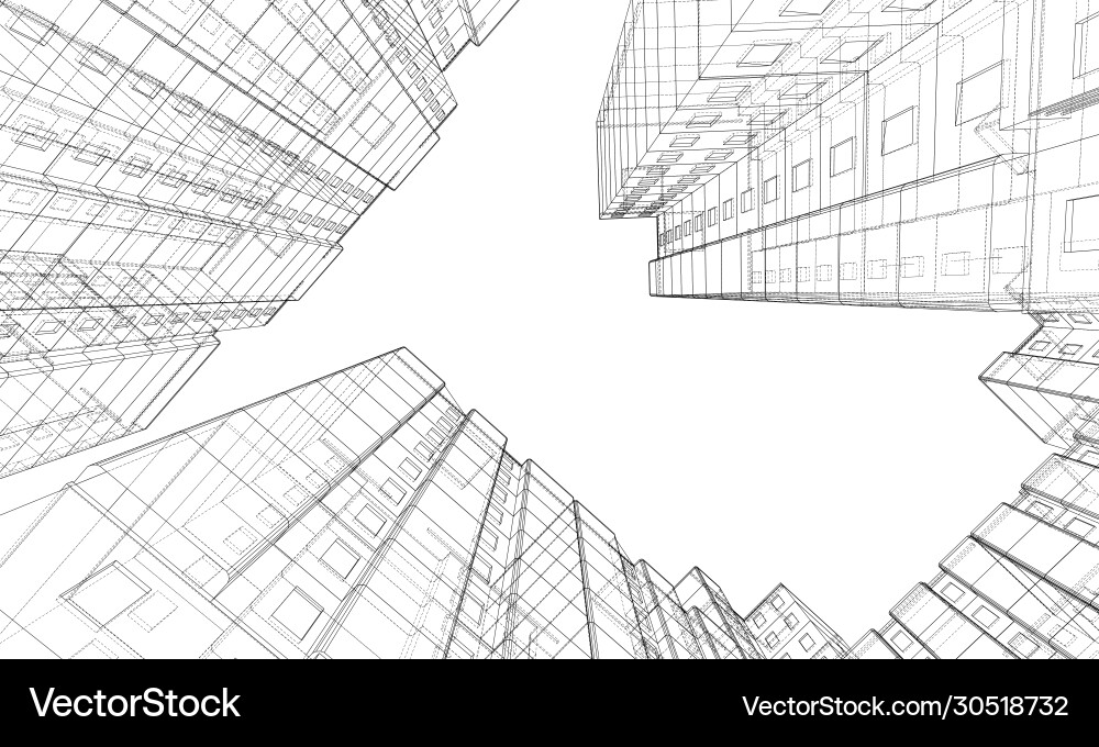 Wire-frame model a multi-storey building Vector Image