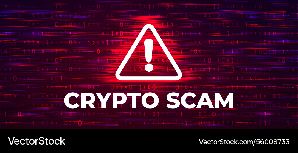 Crypto scam warning symbol on digital binary code Crypto scam warning symbol on digital binary code Vector Image