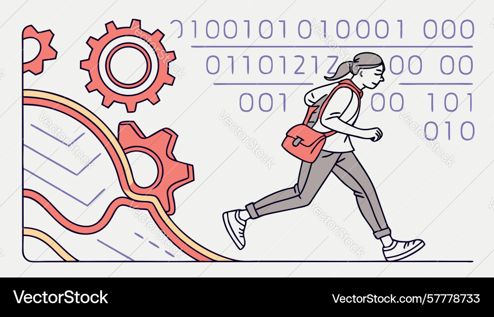 Digital runner person in data flow gears tech Vector Image