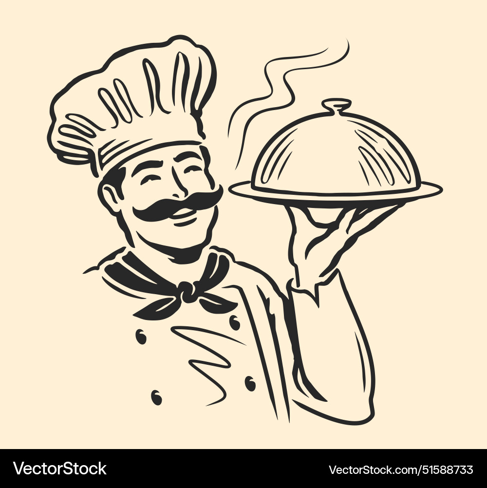 Happy Chef with Food Tray Royalty Free Vector Image