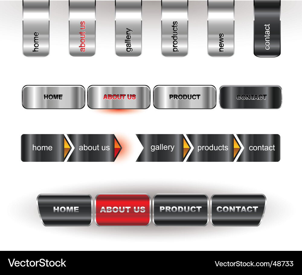 Metallic Website Buttons Vector Image