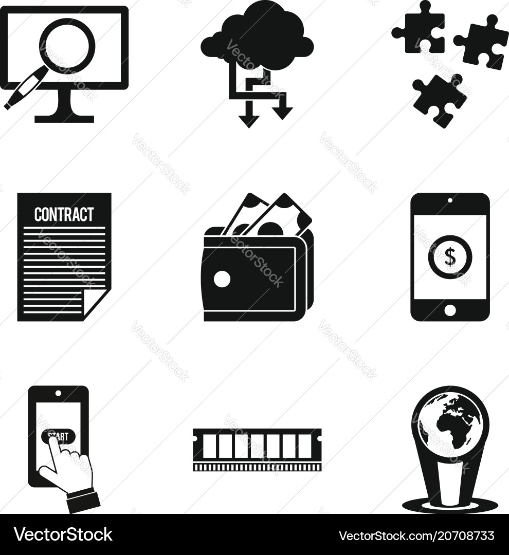 Online data icons set simple style Online data icons set simple style vector image