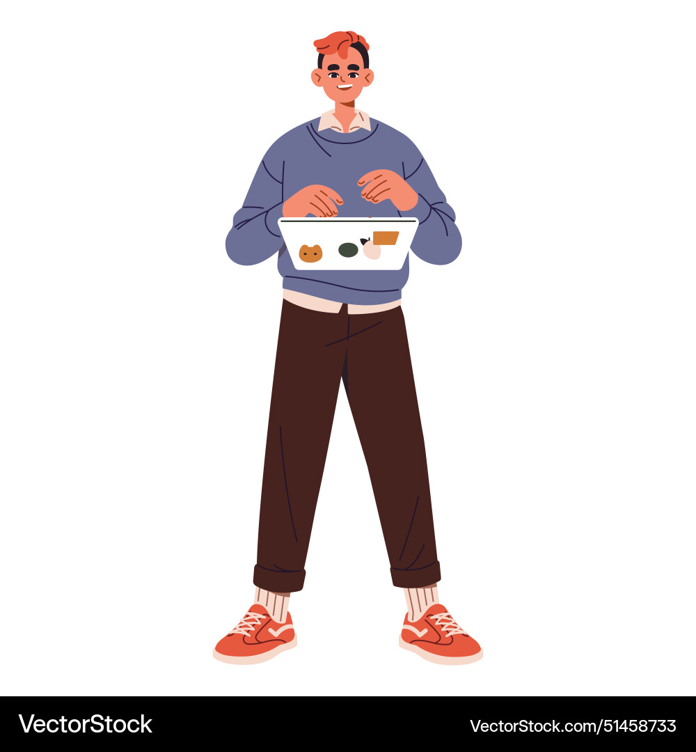Programmer coding typing in laptop young man Programmer coding typing in laptop young man vector image