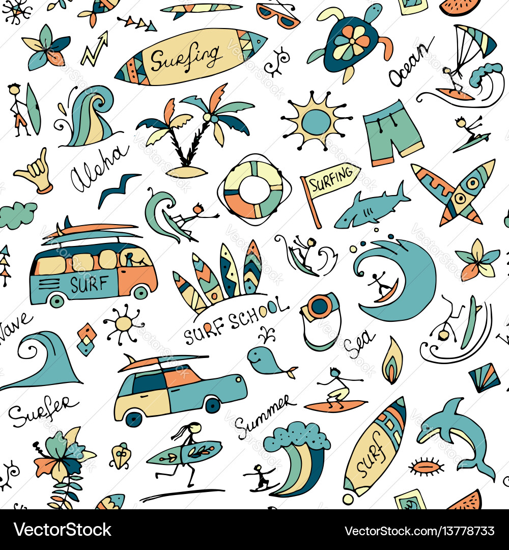 Surfing seamless pattern sketch for your design Surfing seamless pattern sketch for your design vector image