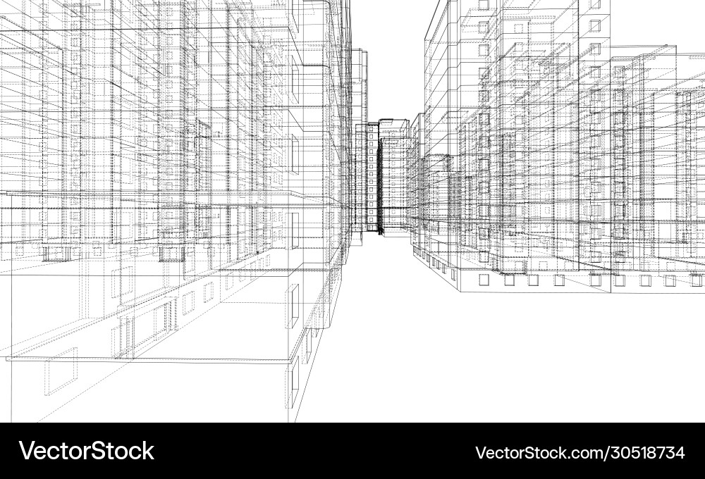 Multi-Story Building Wireframe Model Vector Image
