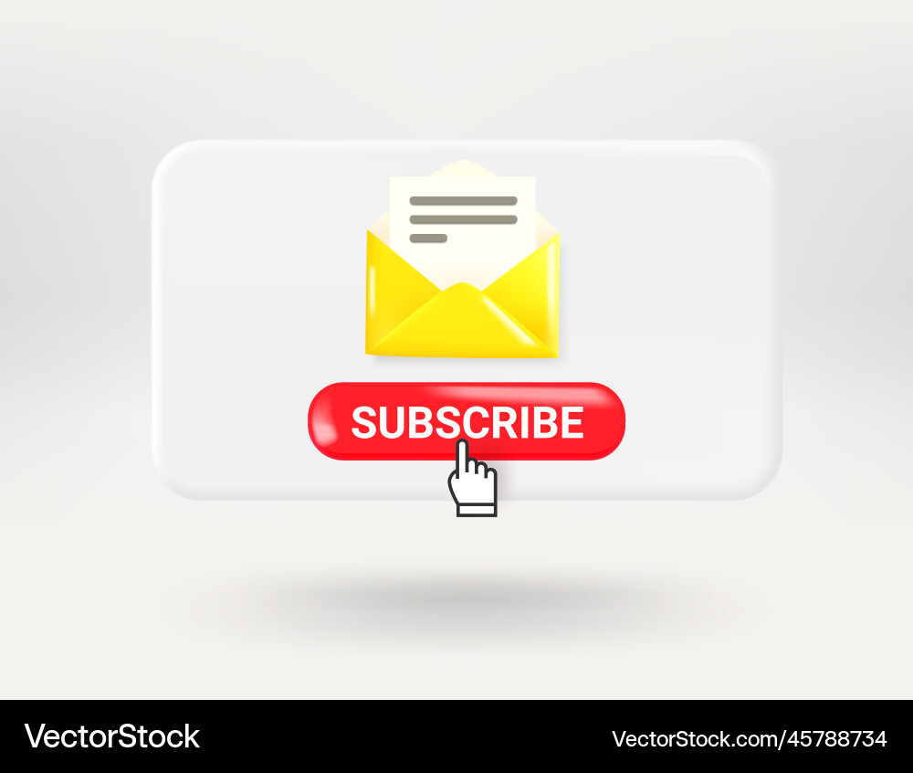 Pop up window with red button subscribe concept 3d vector image