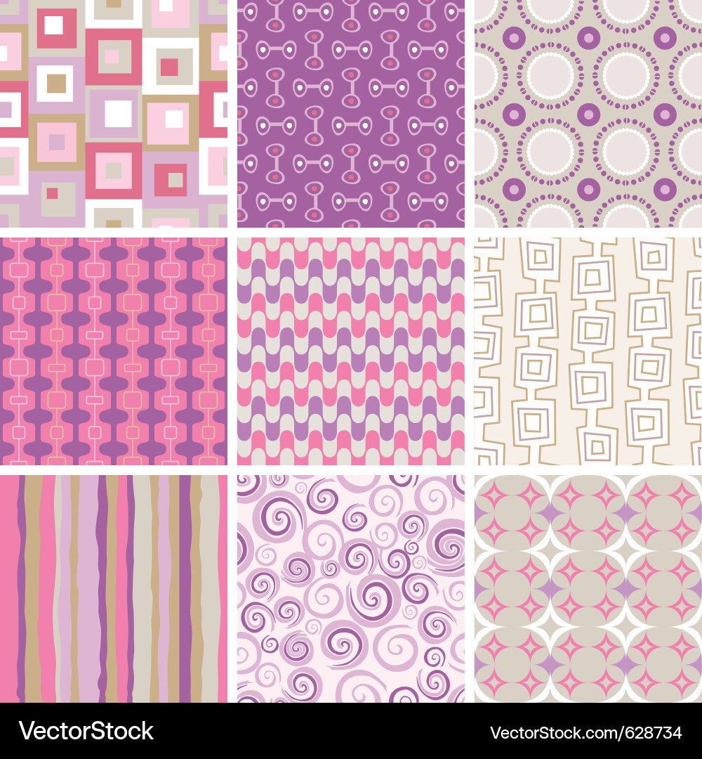 Retro Seamless Patterns - Pink & Purple Vector Image