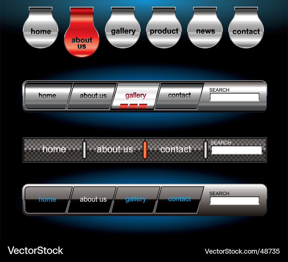 Metallic Website Buttons - Modern Style Vector Image