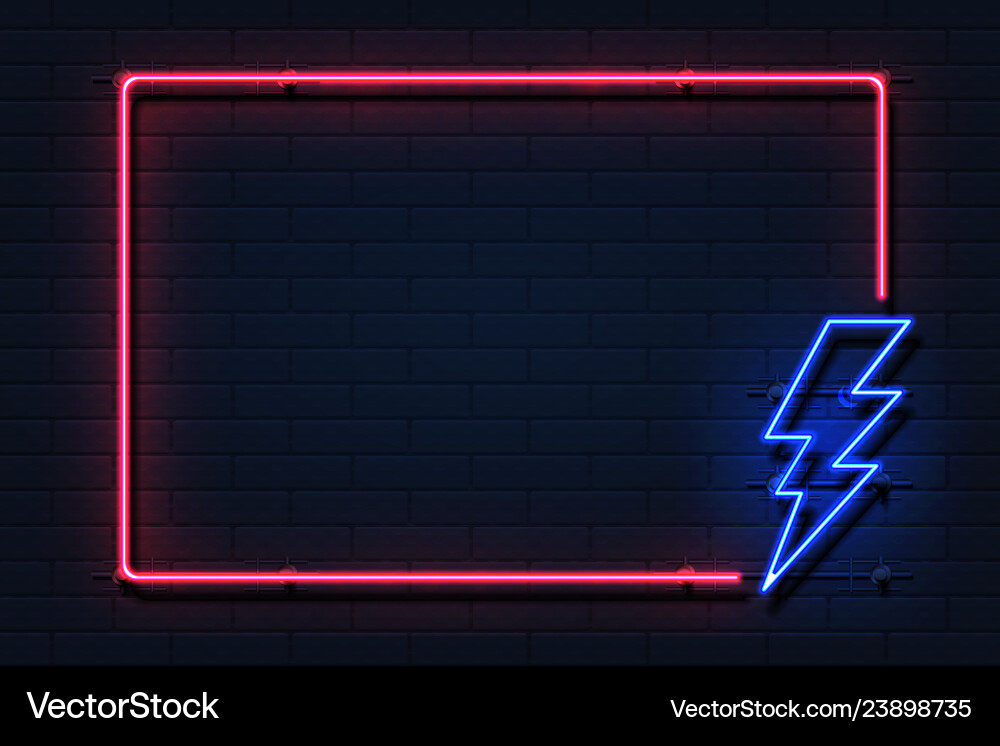 Neon lightning frame electricity power flash logo vector image