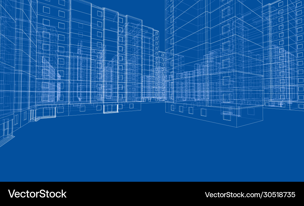Wire-frame model a multi-storey building Wire-frame model a multi-storey building Vector Image