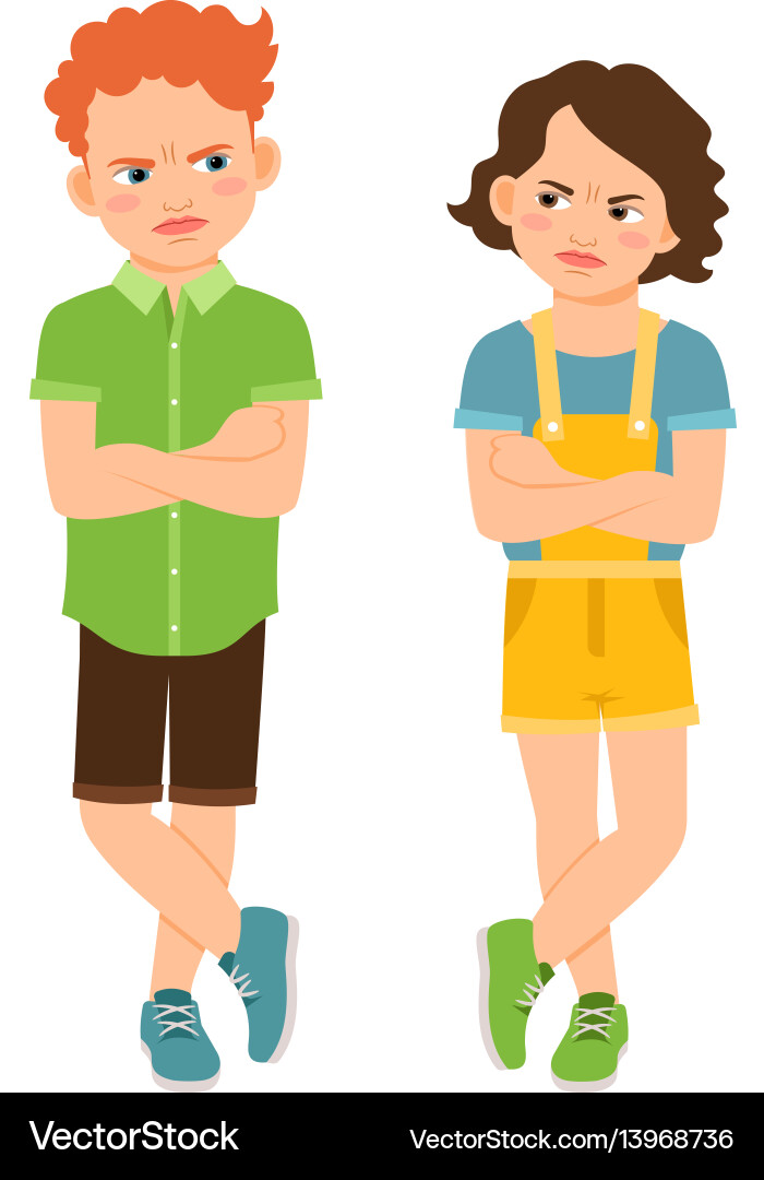 Angry children with crossed hands Angry children with crossed hands vector image