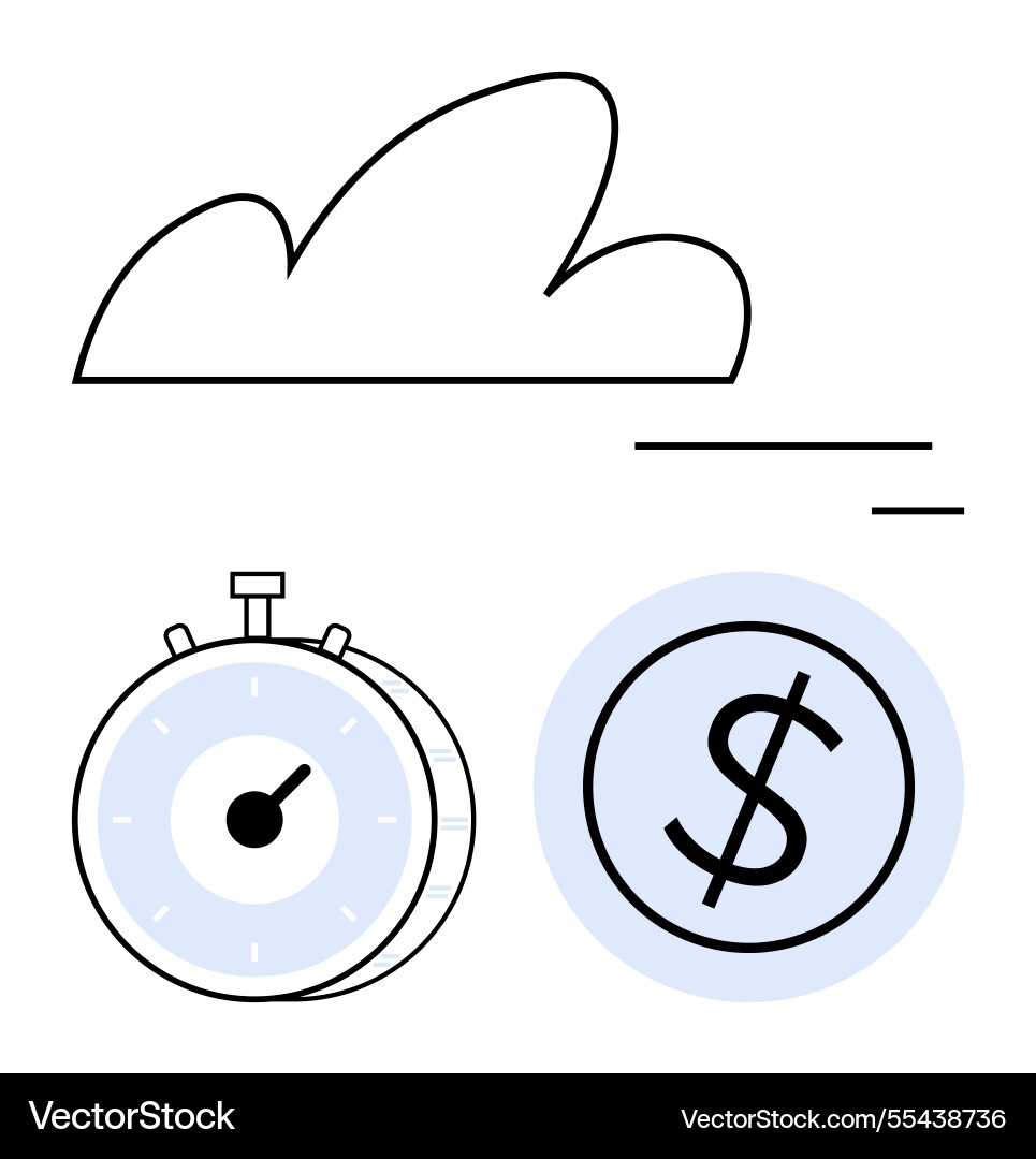 Cloud computing concept with stopwatch and dollar Vector Image