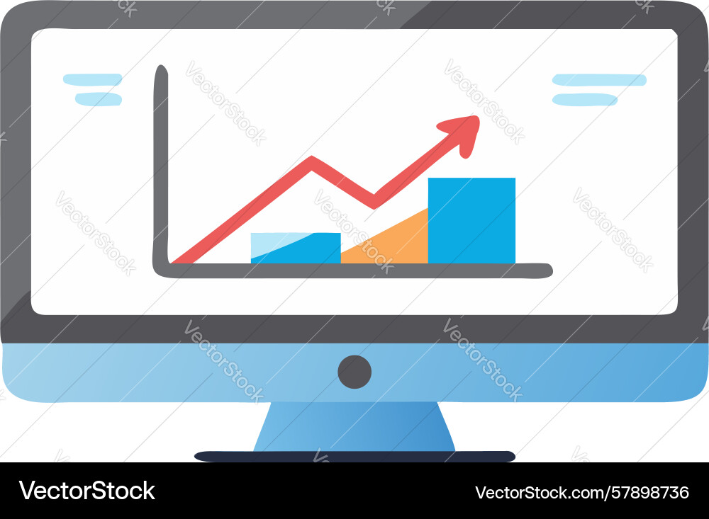 Computer monitor with bar graph icon for data vector image