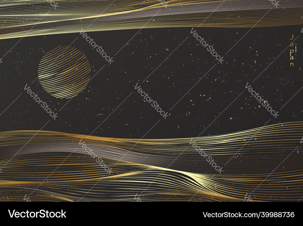 Japanese landscape background black card gold line Japanese landscape background black card gold line vector image