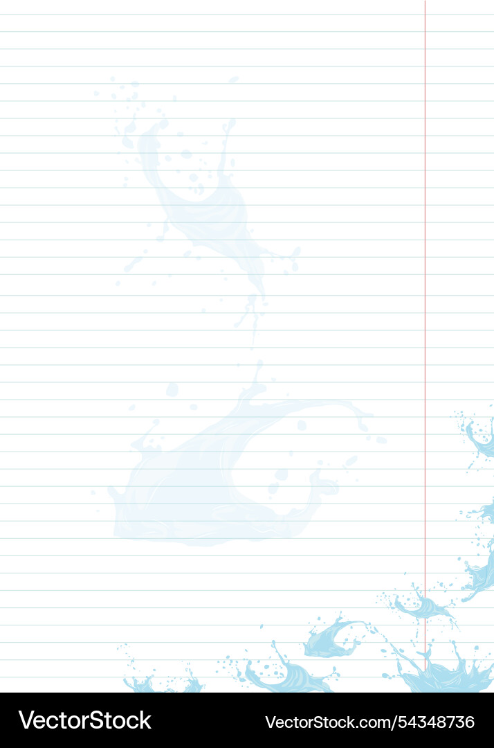 Sheet of notebook paper with splashes water11 Vector Image
