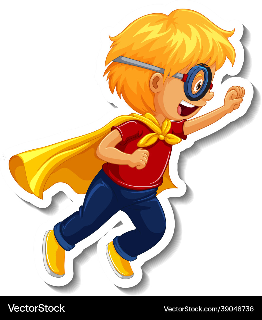 Sticker template with a super hero boy cartoon Sticker template with a super hero boy cartoon vector image
