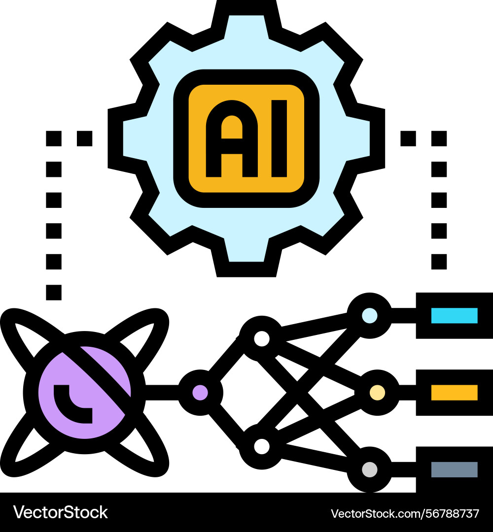 Ai and computing merge quantum computer color icon Ai and computing merge quantum computer color icon vector image