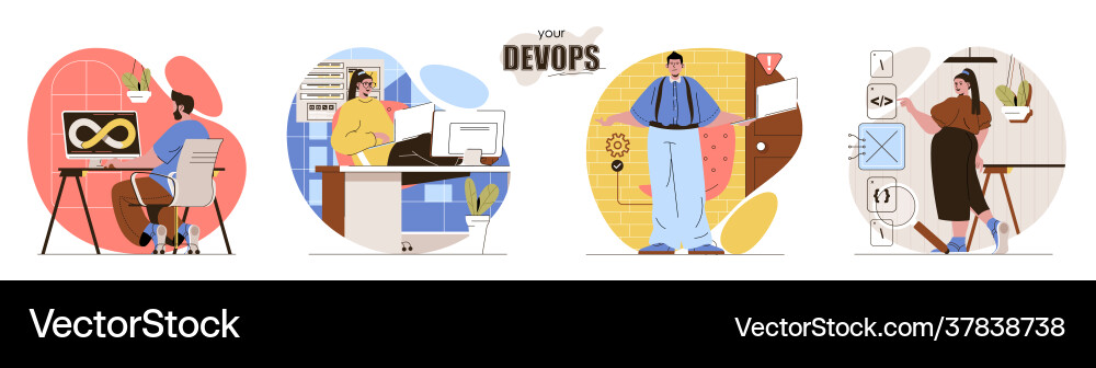 Ihre devops Konzeptszenen setzen Programmierer Ihre devops Konzeptszenen setzen Programmierer vektorbild