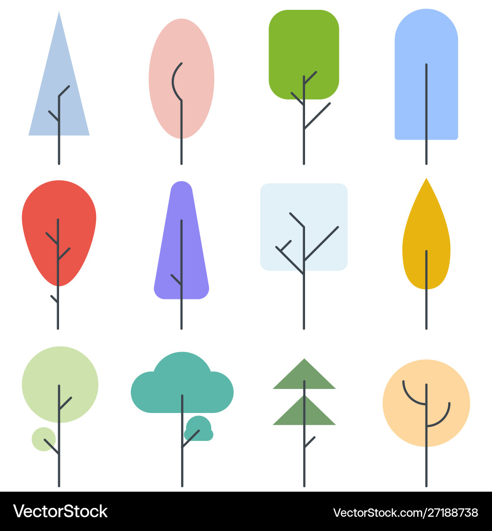 Set color trees line style Set color trees line style vector image