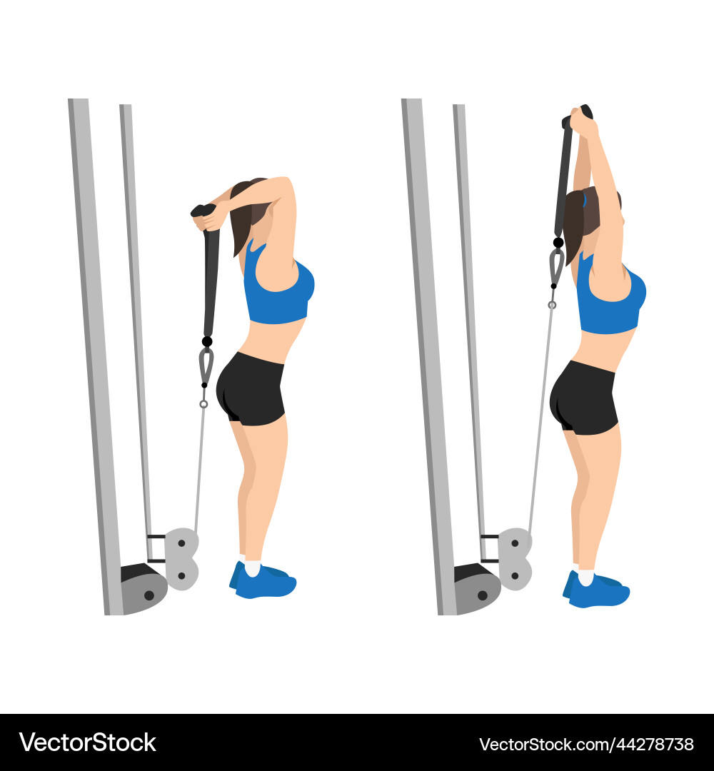 Woman doing cable rope overhead triceps extensions
