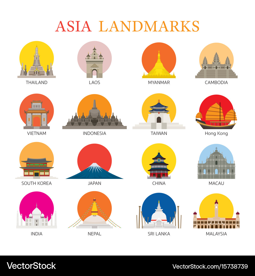 Asian Landmark Icons - Travel & Destinations Vector Image