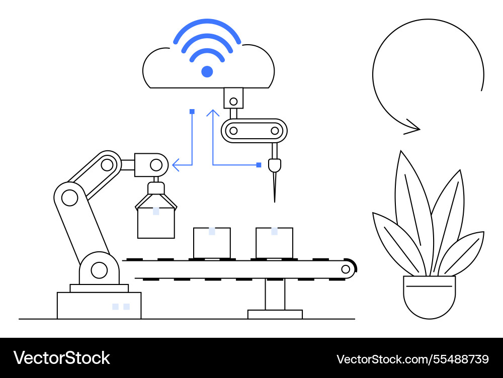 Automated assembly line with cloud integration Automated assembly line with cloud integration vector image