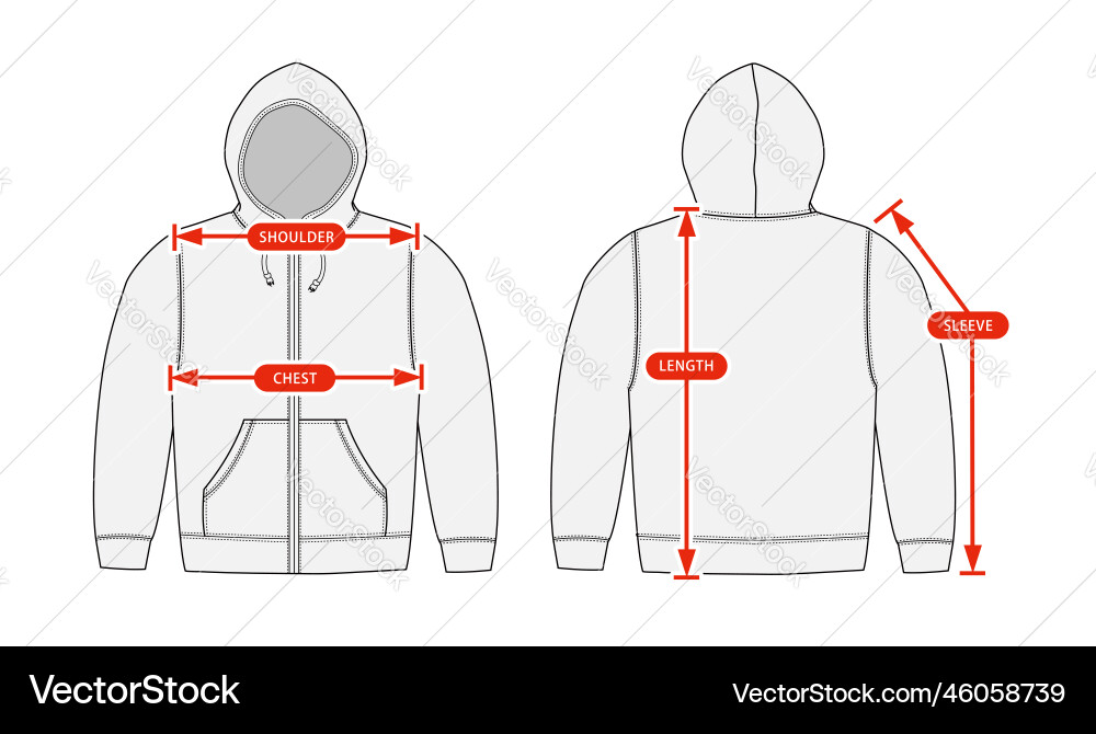 Clothing size chart sweat parka shirt Royalty Free Vector