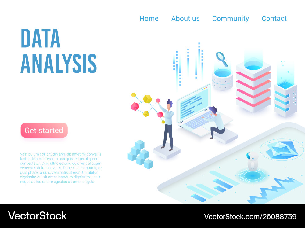 Data analysis and visualization isometric landing Vector Image