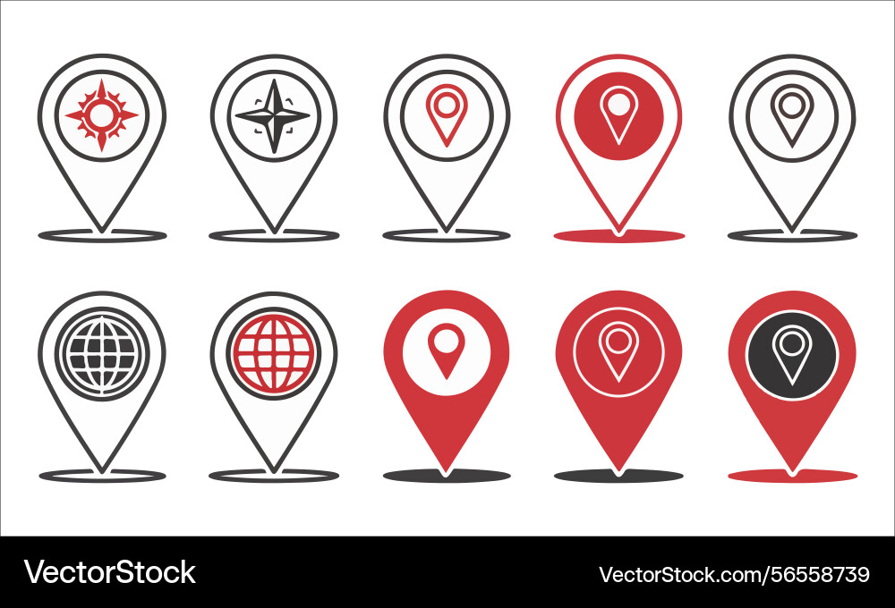 Location pin icons set with diverse map markers Vector Image