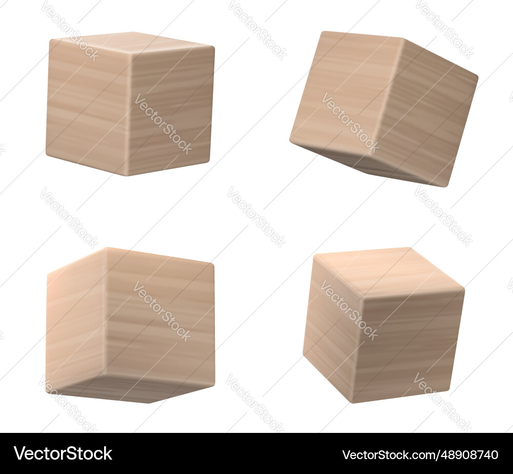 3d wood cube block realistic for word game Vector Image
