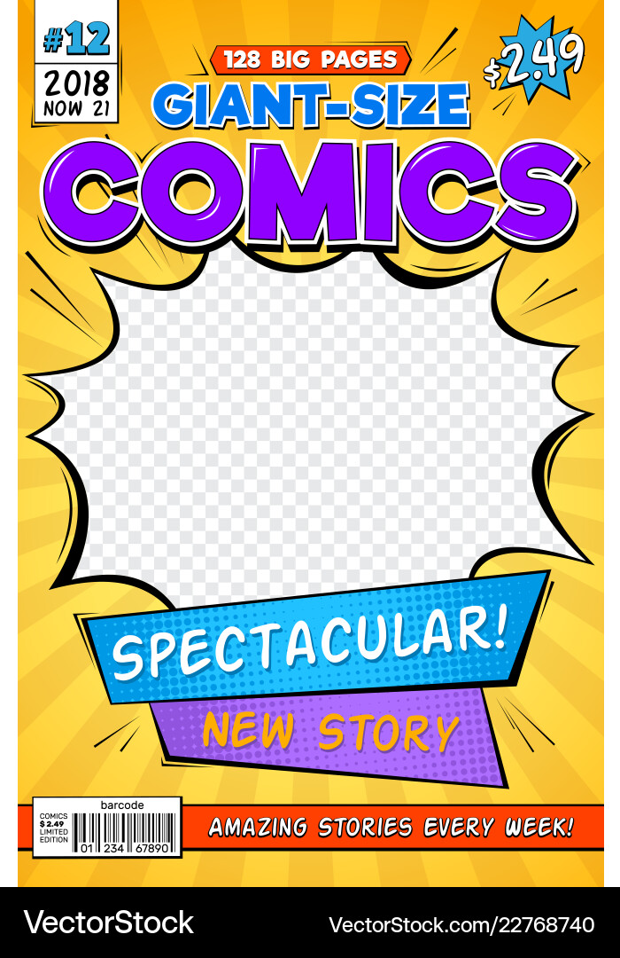 Comic book cover vintage comics magazine layout Vector Image