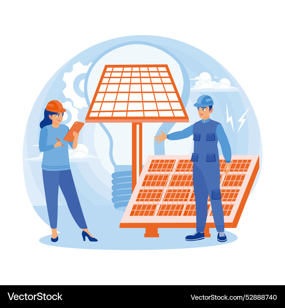Engineers and technicians are installing solar Vector Image