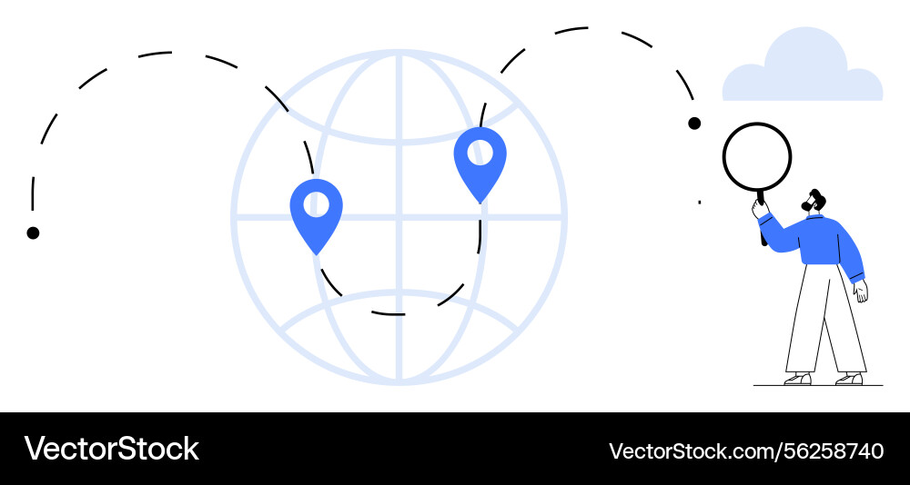 Man exploring global connection with map markers Man exploring global connection with map markers vector image