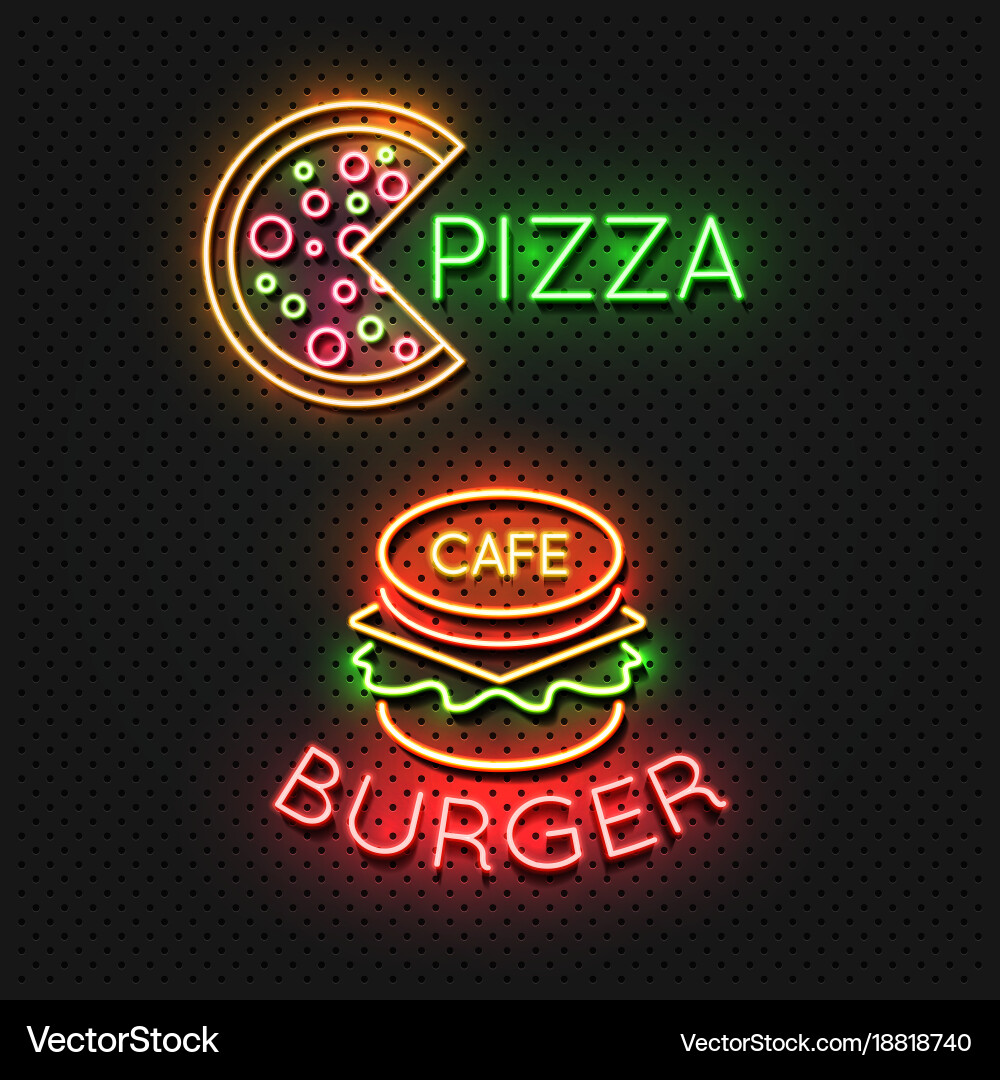 Neon Pizza & Burger Cafe Signs Vector Image