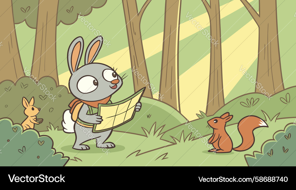 Rabbit and Squirrel with Map Vector Image