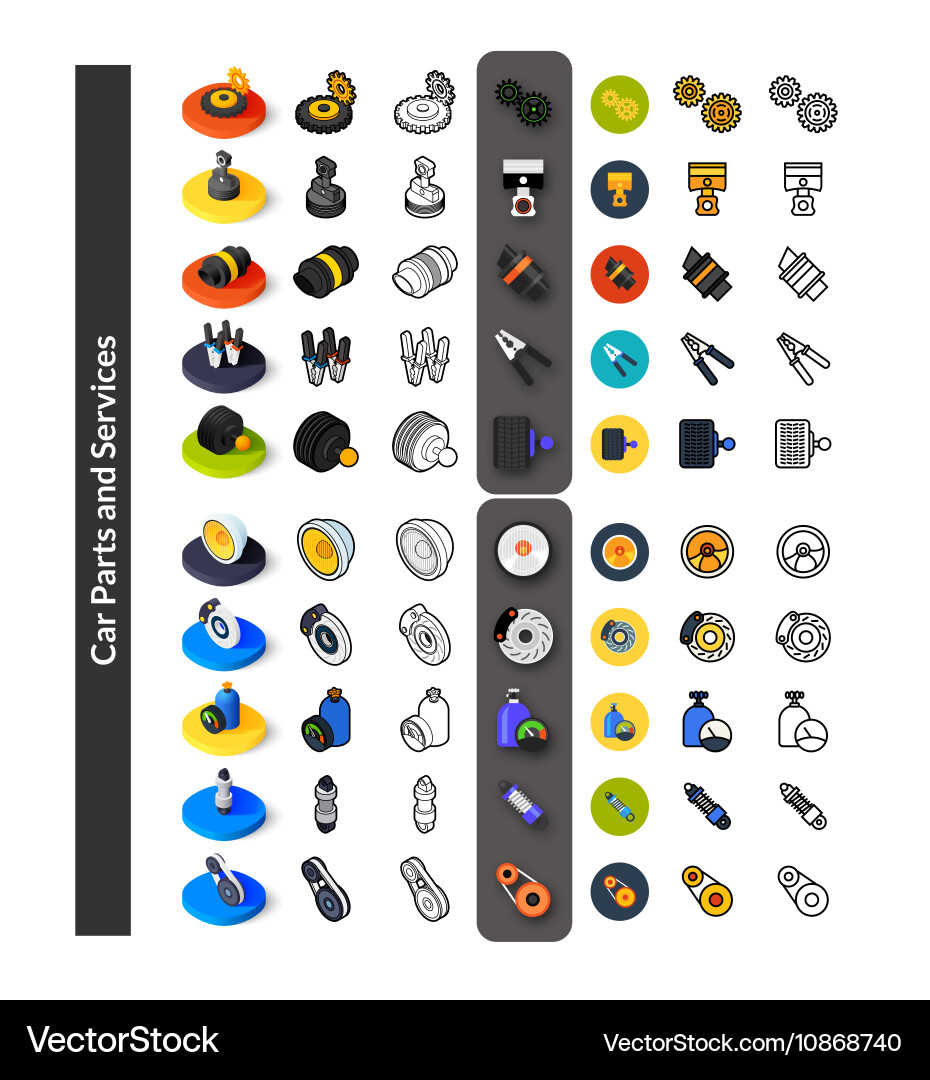 Set of icons in different style - isometric flat vector image