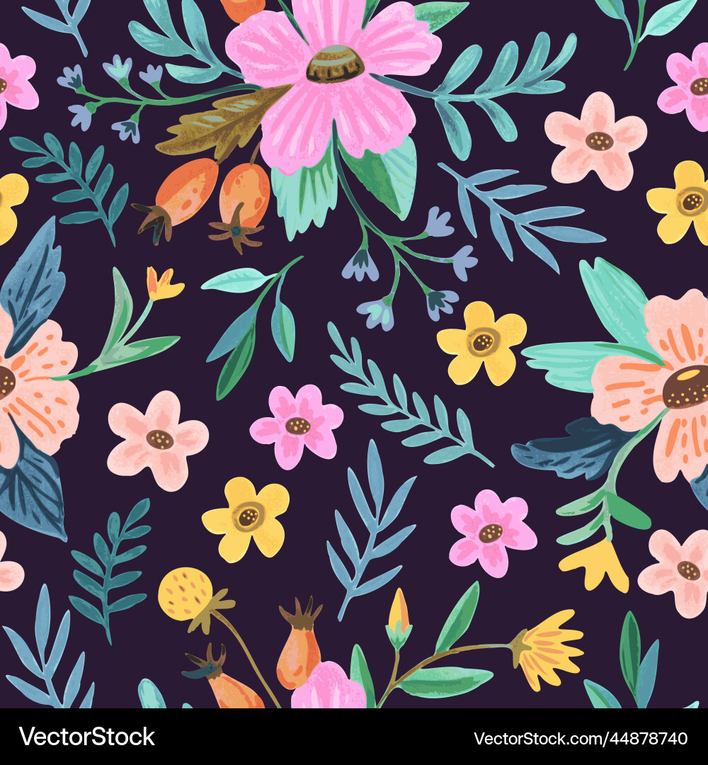 Watercolor Floral Doodle Pattern Vector Image