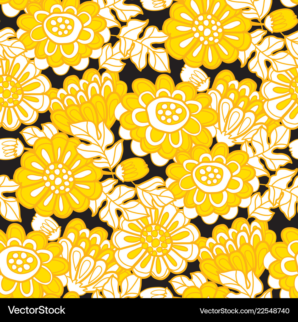 Yellow and black modern marigold seamless pattern Yellow and black modern marigold seamless pattern vector image