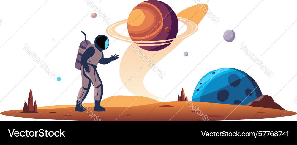 Astronaut with flag on alien planet space Vector Image