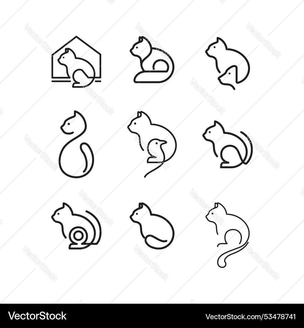 Cat set icon collection line minimal design vector image