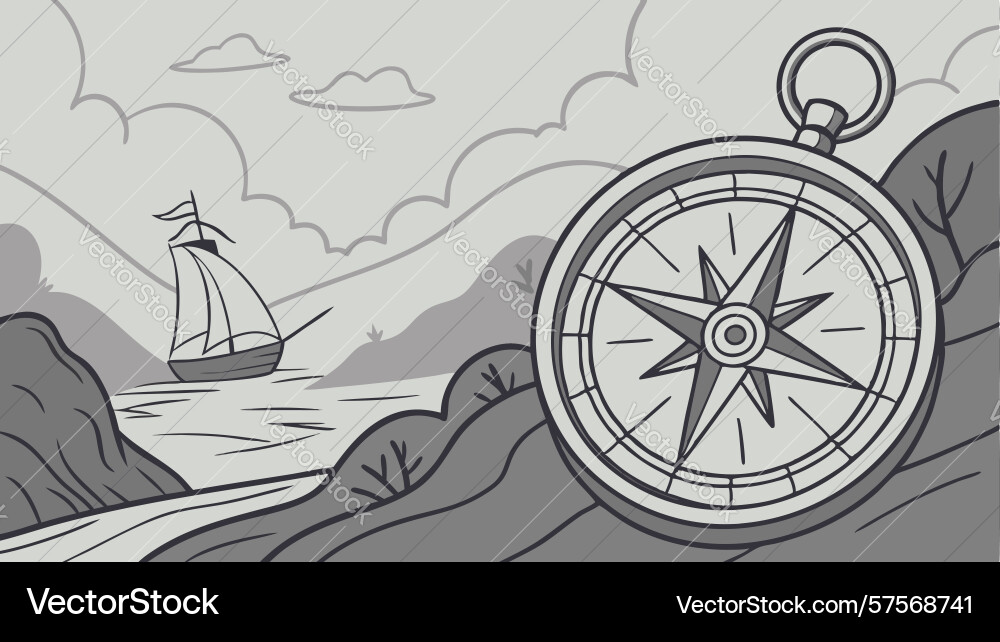 Compass and ship on an open ocean design Vector Image