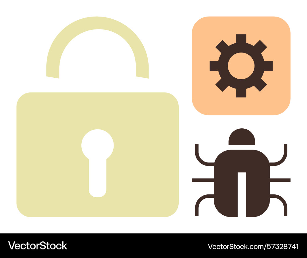 Cybersecurity concepts lock gear and bug Cybersecurity concepts lock gear and bug vector image
